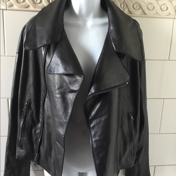 VINCE Soft Cross-Front Leather Moto Black Jacket S - Picture 4 of 12